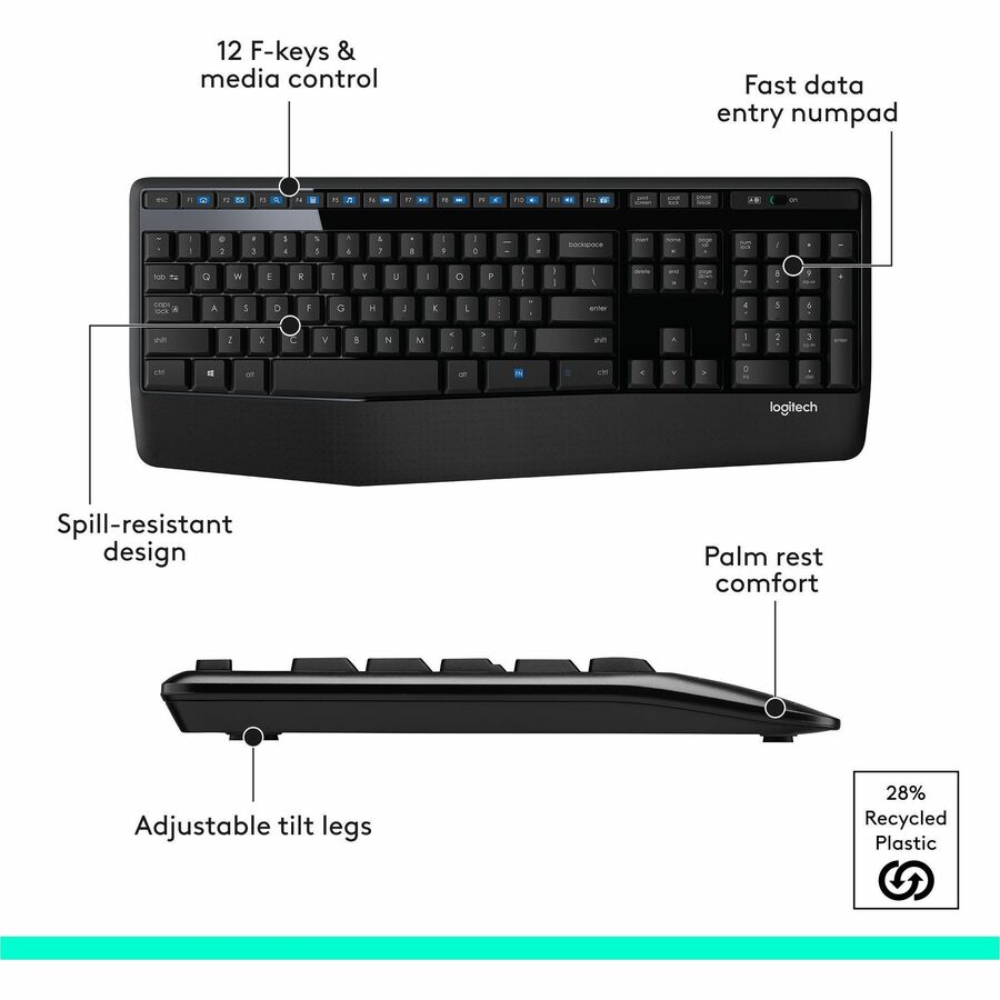 Logitech MK345 Wireless Keyboard and Mouse Combo - Full-Sized Keyboard with Palm Rest, Comfortable Right-Handed Wireless Mouse, 2.4 GHz Wireless USB Receiver