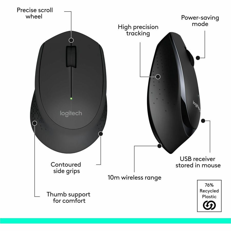Logitech MK345 Wireless Keyboard and Mouse Combo - Full-Sized Keyboard with Palm Rest, Comfortable Right-Handed Wireless Mouse, 2.4 GHz Wireless USB Receiver