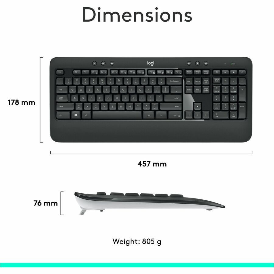 Logitech MK540 Advanced Wireless Keyboard and Mouse Combo for Windows, 2.4 GHz Unifying USB-Receiver