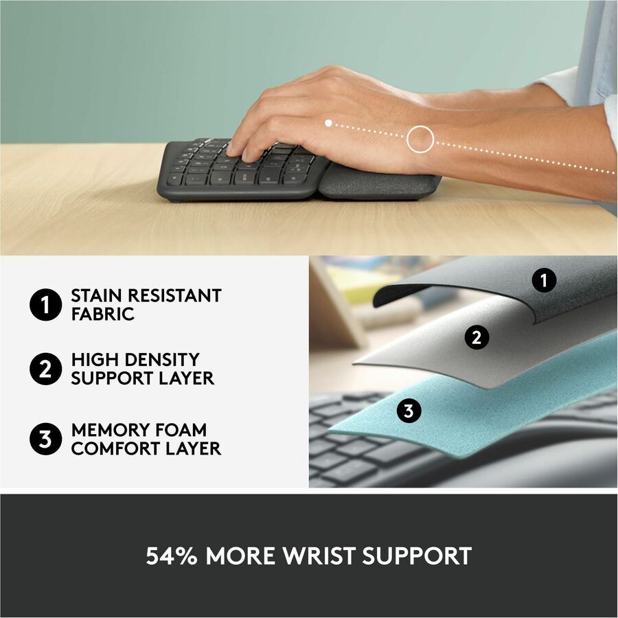 Logitech ERGO K860 Split Ergonomic Keyboard, Wireless Connectivity, Graphite