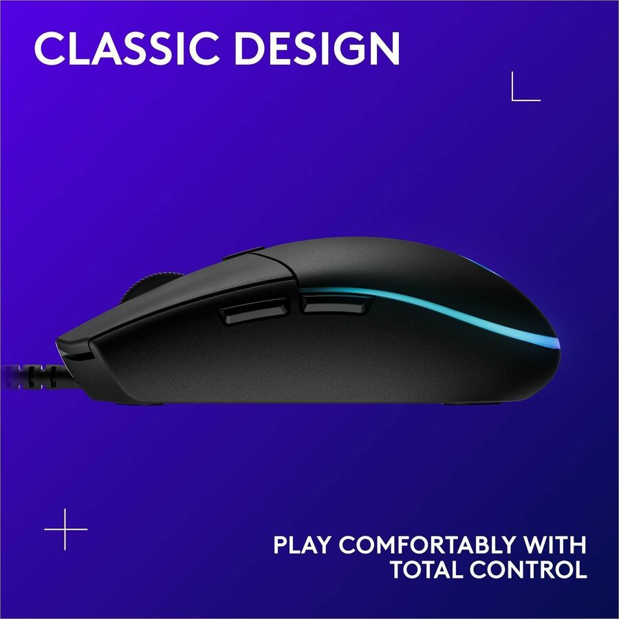 Logitech G203 Wired Gaming Mouse, 8,000 DPI, Rainbow Optical Effect LIGHTSYNC RGB, 6 Programmable Buttons, Black