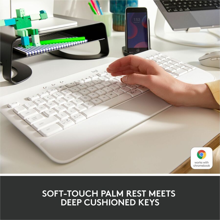 Logitech Signature K650 Comfort Full-Size Wireless Keyboard with Wrist Rest, BLE Bluetooth or Logi Bolt, Off-white