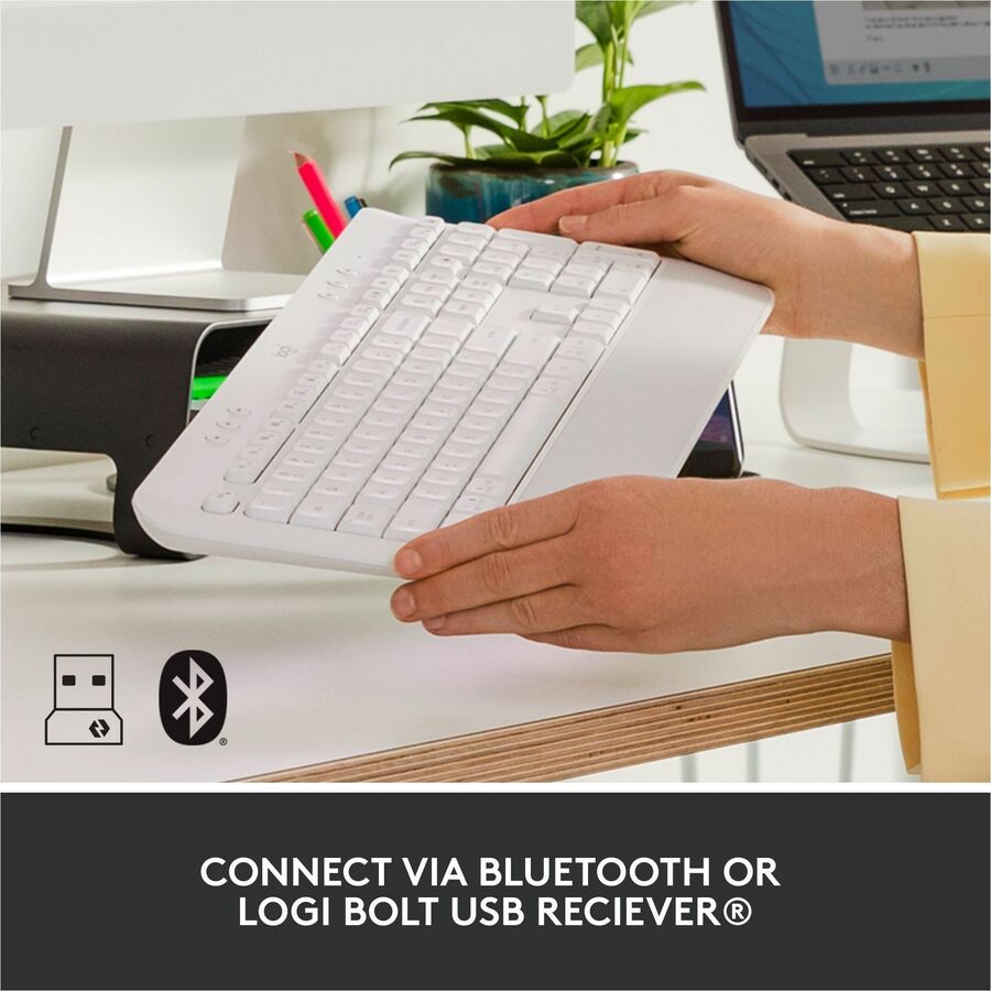 Logitech Signature K650 Comfort Full-Size Wireless Keyboard with Wrist Rest, BLE Bluetooth or Logi Bolt, Off-white