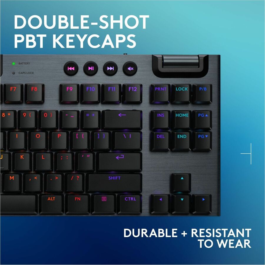 Logitech G915 X LIGHTSPEED TKL Low-Profile Wireless Gaming Keyboard, Double-Shot PBT Keycaps, Fully Programmable Keys, RGB Backlighting, Sleek Aluminum Finishing, GL Blue Clicky - PC/Mac