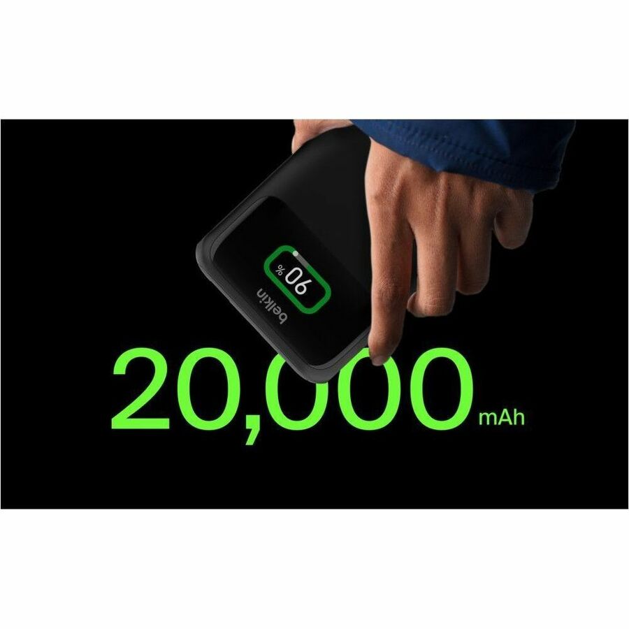 Belkin 65W 3-port USB Power Bank w/ Digital Display - 20K mAh - 2xUSB-C, 1xUSB-A - Portable Charger - w/ USB-C to USB-C Cable - Black